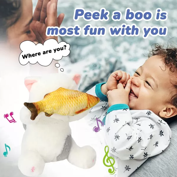 Hopearl Peek A Boo Bear with Security Blanket Interactive Repeats What You Say Plush Teddy Bear Toy Musical Singing Talking Stuffed Animal Adorable Electric Animate Birthday Festival Beige 1107 White Cat