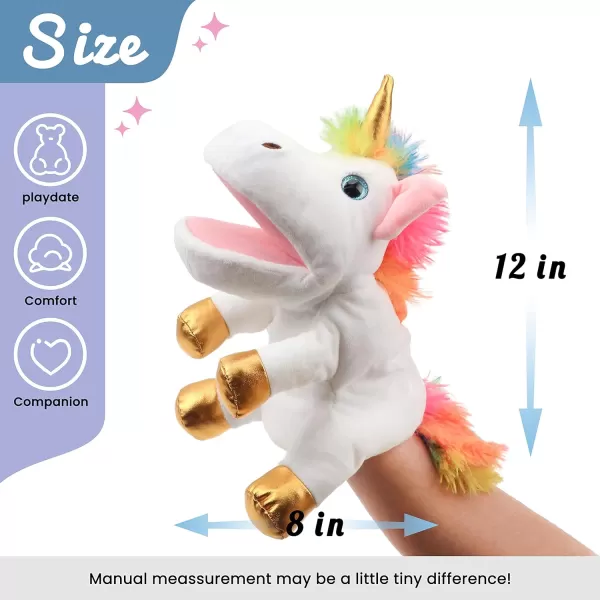 Hopearl Plush Unicorn Hand Puppet with Open Movable Mouth for Imaginative Play Role Play Interactive Toy for Storytelling Teaching Puppet Theater Birthday Gift for Kids Girls White 12Hopearl Plush Unicorn Hand Puppet with Open Movable Mouth for Imaginative Play Role Play Interactive Toy for Storytelling Teaching Puppet Theater Birthday Gift for Kids Girls White 12