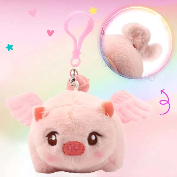 Hopearl Pull String Plush Bunny Toy Windup Clockwork Rabbit Motorized Wagging Tail Rotating Interactive Toys Pullback Cord Stuffed Animal Gift for Baby Kids White 5505 Pig Pink Wings