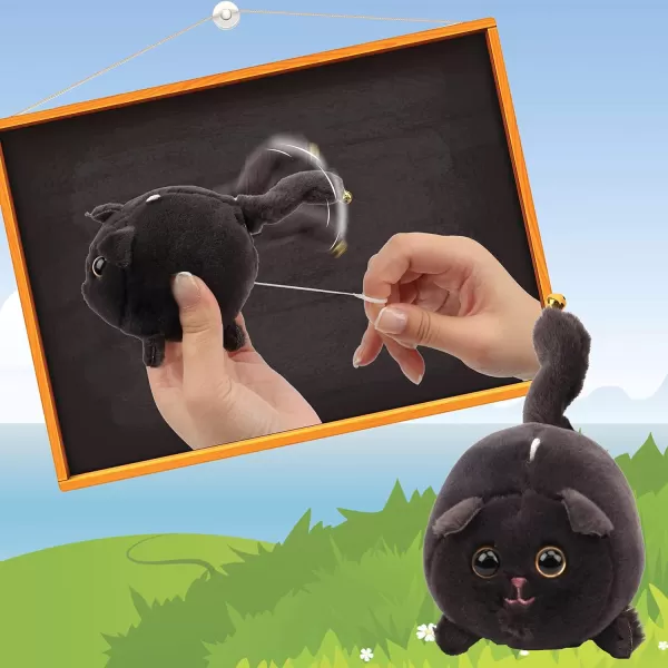 Hopearl Pull String Plush Bunny Toy Windup Clockwork Rabbit Motorized Wagging Tail Rotating Interactive Toys Pullback Cord Stuffed Animal Gift for Baby Kids White 5509 Black Cat