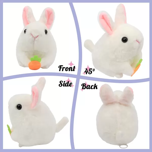 Hopearl Pull String Plush Bunny Toy Windup Clockwork Rabbit Motorized Wagging Tail Rotating Interactive Toys Pullback Cord Stuffed Animal Gift for Baby Kids White 5501 Rabbit