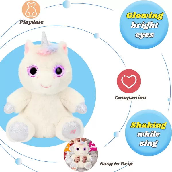 Hopearl Singing Baby Unicorn with Big Light up Eyes Glowing Shaking Dancing Plush Toy Interactive Stuffed Animal Early Learning Gift for Toddlers White 802 Unicorn