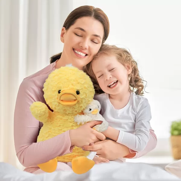 Hopearl Stuffed Animal Duck Mommy and Baby on The Shoulder Soft Plushie Toy for Kids Mom Baby Shower Nursery Dcor Zoo Animals for Toddlers Adorable Stuffed Duckie 1406 Duck