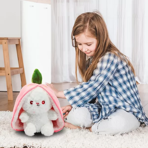 Hopearl Stuffed Easter Bunny with Removable Easter Eggshell Detachable Plush Rabbit Toy Cute Eggs Hunting Festival Gift for Kids Girls Boys 1602 Strawberry Bunny