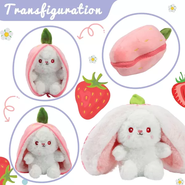 Hopearl Stuffed Easter Bunny with Removable Easter Eggshell Detachable Plush Rabbit Toy Cute Eggs Hunting Festival Gift for Kids Girls Boys 1602 Strawberry Bunny