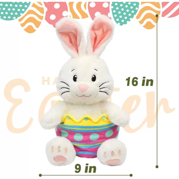 Hopearl Stuffed Easter Bunny with Removable Easter Eggshell Detachable Plush Rabbit Toy Cute Eggs Hunting Festival Gift for Kids Girls Boys 16White