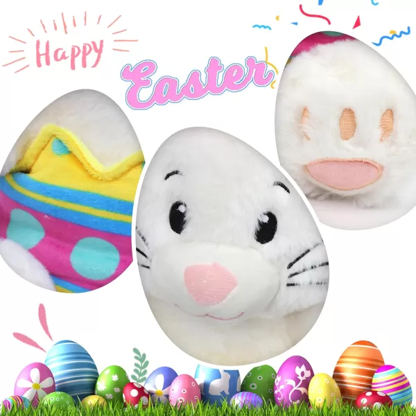 Hopearl Stuffed Easter Bunny with Removable Easter Eggshell Detachable Plush Rabbit Toy Cute Eggs Hunting Festival Gift for Kids Girls Boys 16White