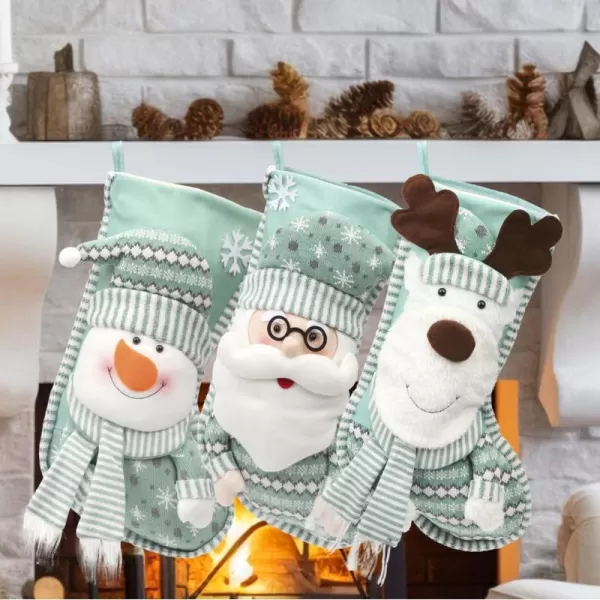 Hopearl 19 Christmas Stockings Kit 4 Pcs Xmas Stocking Boy Girl Gingerbread Man Rustic Flax Socks Holders Ornament Gift Bags for Family Xmas Tree Party SuppliesStyle 09