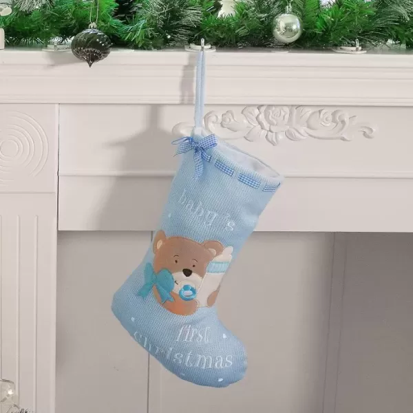 Hopearl Baby Christmas Stocking for Baby 1st Year Xmas Sock Knitted Cute Bear Sock Ornament Gift Bag for Baby Boy Family Xmas Tree Party Supplies Blue 18Hopearl Baby Christmas Stocking for Baby 1st Year Xmas Sock Knitted Cute Bear Sock Ornament Gift Bag for Baby Boy Family Xmas Tree Party Supplies Blue 18