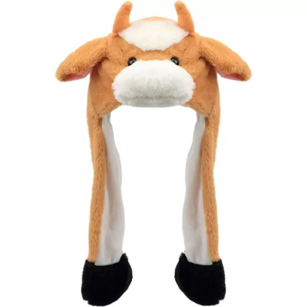 Hopearl Halloween Devil Hat with Ears Moving Jumping Pop Up Beating Ghost Hat Plush Earflaps Holiday Cosplay Costume Dress Up Funny Gift for Kids Boys Girls Black 2205 Brown Cow