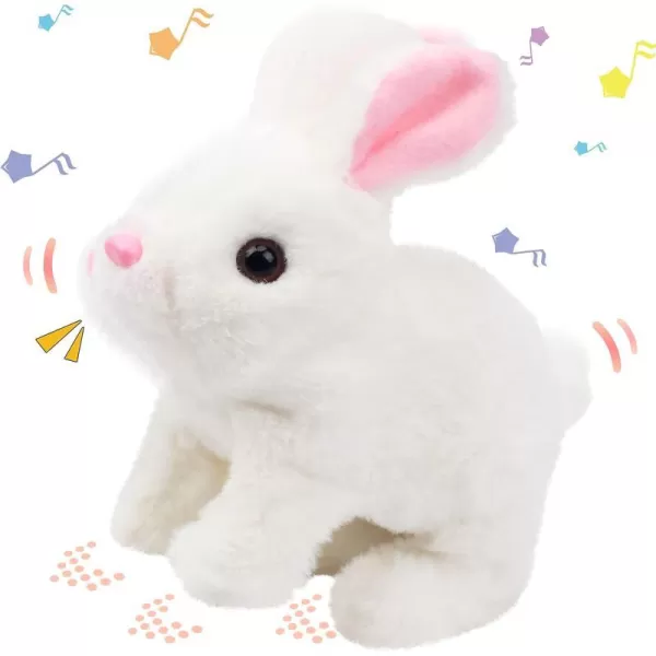 Hopearl Hopping Rabbit Interactive Electronic Pet Plush Bunny Toy with Sounds and Movements Animated Walking Wiggle Ears Twitch Nose Gift for Toddlers Birthday Pink 7White Bunny