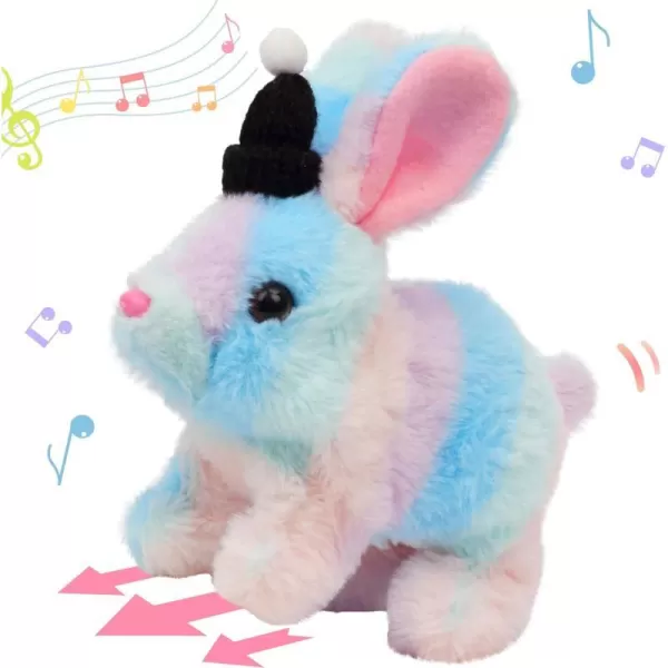 Hopearl Hopping Rabbit with Bell Interactive Electronic Pet Plush Bunny Toy with Sounds and Movements Animated Walking Wiggle Ears Twitch Nose Gift for Toddlers Birthday Rainbow 708 Rainbow Bunny With Hat