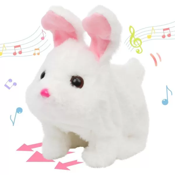 Hopearl Hopping Rabbit with Bell Interactive Electronic Pet Plush Bunny Toy with Sounds and Movements Animated Walking Wiggle Ears Twitch Nose Gift for Toddlers Birthday Rainbow 713 White Chubby Rabbit