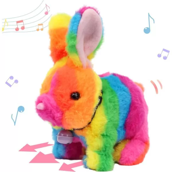 Hopearl Hopping Rabbit with Bell Interactive Electronic Pet Plush Bunny Toy with Sounds and Movements Animated Walking Wiggle Ears Twitch Nose Gift for Toddlers Birthday Rainbow 709 Rainbow Bunny With Bell