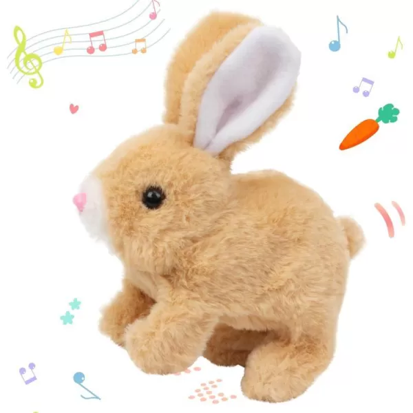 Hopearl Hopping Rabbit with Bell Interactive Electronic Pet Plush Bunny Toy with Sounds and Movements Animated Walking Wiggle Ears Twitch Nose Gift for Toddlers Birthday Rainbow 703 Brown Bunny