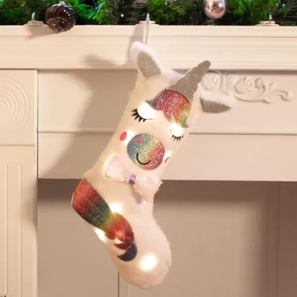 Hopearl LED Christmas Unicorn Stocking Glowing Sock Light Up Ornament Gift Bags for Kids Girls Party Decorations White 18Hopearl LED Christmas Unicorn Stocking Glowing Sock Light Up Ornament Gift Bags for Kids Girls Party Decorations White 18