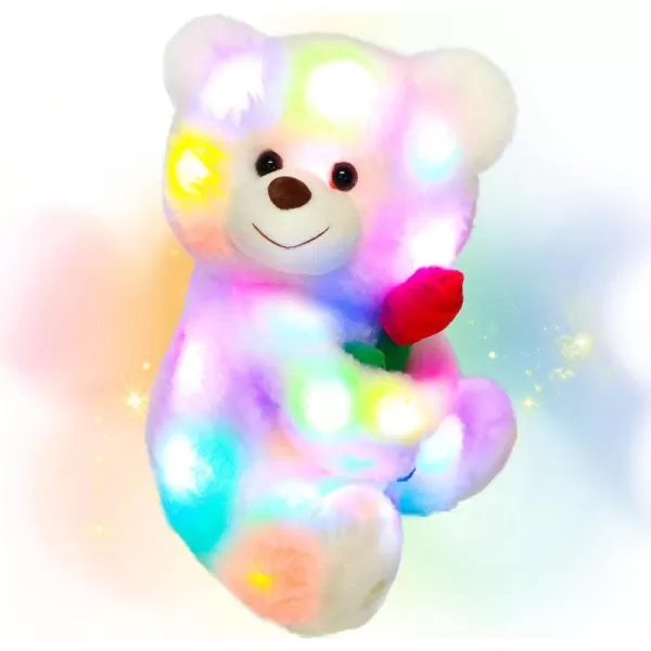 Hopearl LED Plush Teddy Bear with Rose Light up Stuffed Animal Floppy Night Lights Glow in The Dark Birthday Mothers Day for Kids Girls Toddlers White 11Hopearl LED Plush Teddy Bear with Rose Light up Stuffed Animal Floppy Night Lights Glow in The Dark Birthday Mothers Day for Kids Girls Toddlers White 11