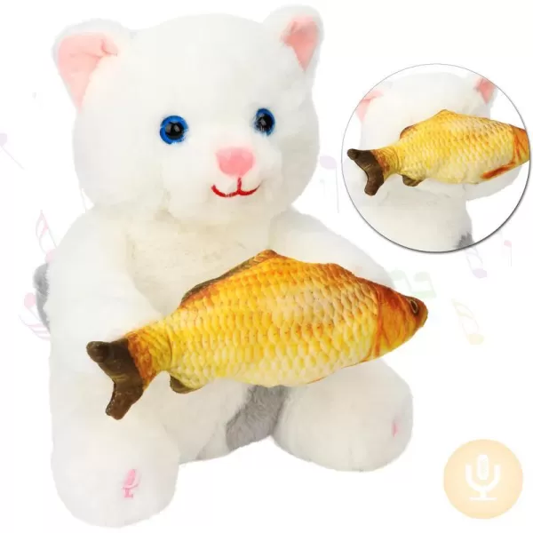 Hopearl Peek A Boo Bear with Security Blanket Interactive Repeats What You Say Plush Teddy Bear Toy Musical Singing Talking Stuffed Animal Adorable Electric Animate Birthday Festival Beige 1107 White Cat