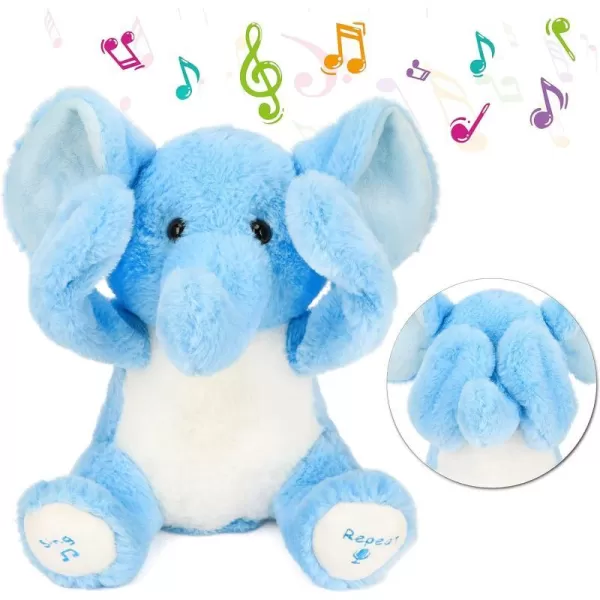 Hopearl Peek A Boo Bear with Security Blanket Interactive Repeats What You Say Plush Teddy Bear Toy Musical Singing Talking Stuffed Animal Adorable Electric Animate Birthday Festival Beige 1101 Elephant