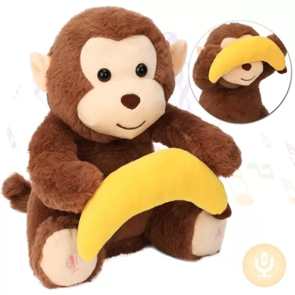 Hopearl Peek A Boo Bear with Security Blanket Interactive Repeats What You Say Plush Teddy Bear Toy Musical Singing Talking Stuffed Animal Adorable Electric Animate Birthday Festival Beige 1105 Monkey