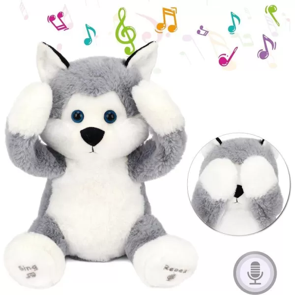 Hopearl Peek A Boo Bear with Security Blanket Interactive Repeats What You Say Plush Teddy Bear Toy Musical Singing Talking Stuffed Animal Adorable Electric Animate Birthday Festival Beige 1102 Husky