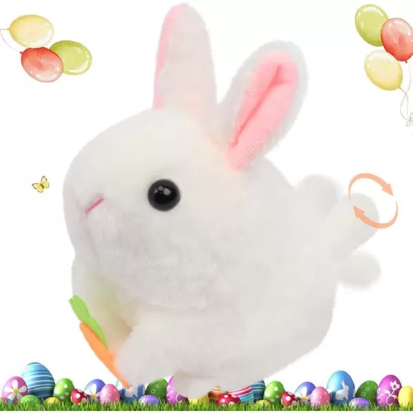 Hopearl Pull String Plush Bunny Toy Windup Clockwork Rabbit Motorized Wagging Tail Rotating Interactive Toys Pullback Cord Stuffed Animal Gift for Baby Kids White 5501 Rabbit