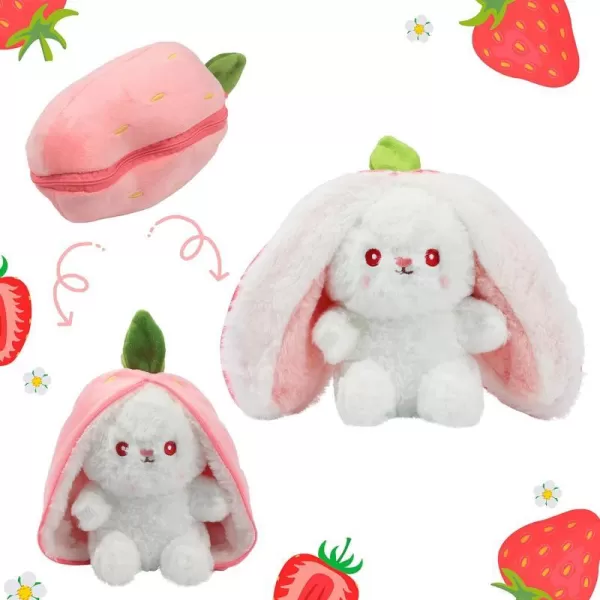 Hopearl Stuffed Easter Bunny with Removable Easter Eggshell Detachable Plush Rabbit Toy Cute Eggs Hunting Festival Gift for Kids Girls Boys 1602 Strawberry Bunny