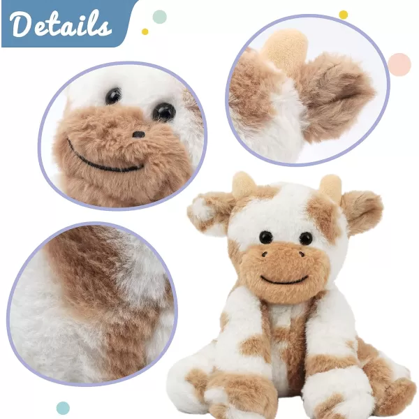 Hopearl Adorable Plush Cow Toy Floppy Dairy Cattle Soft Stuffed Animal Cute Birthday for Boys Girls Kids Toddlers 902 Light Brown Cow