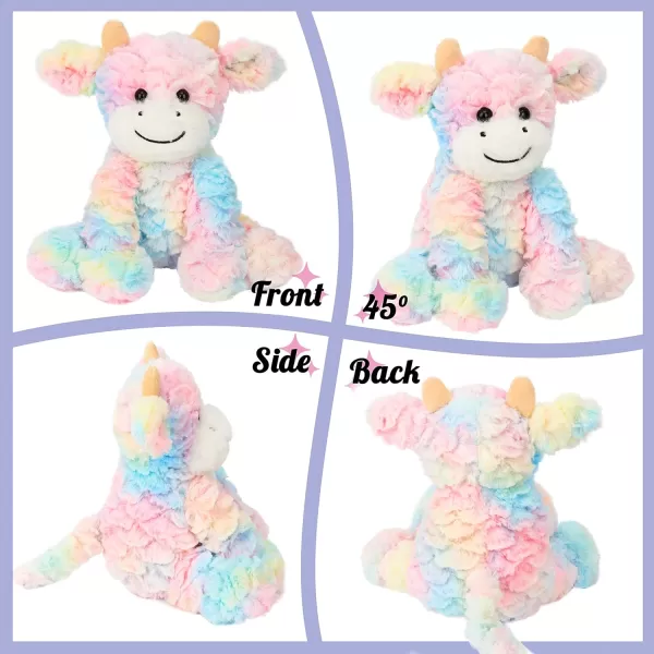 Hopearl Adorable Plush Cow Toy Floppy Dairy Cattle Soft Stuffed Animal Cute Birthday for Boys Girls Kids Toddlers 905 Rainbow Cow