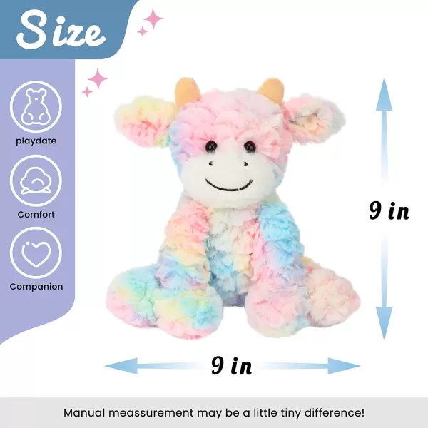 Hopearl Adorable Plush Cow Toy Floppy Dairy Cattle Soft Stuffed Animal Cute Birthday for Boys Girls Kids Toddlers 905 Rainbow Cow