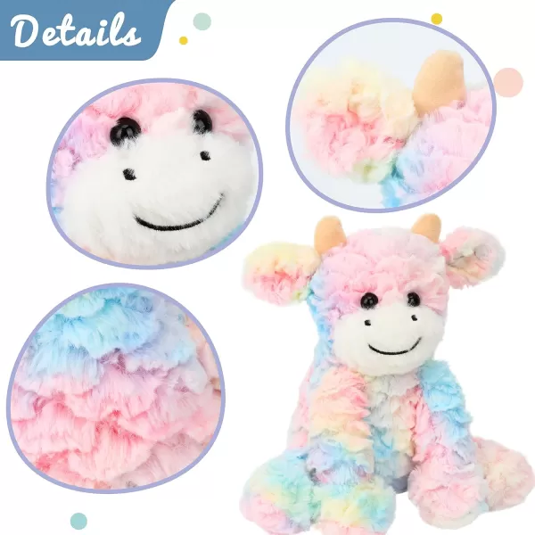 Hopearl Adorable Plush Cow Toy Floppy Dairy Cattle Soft Stuffed Animal Cute Birthday for Boys Girls Kids Toddlers 905 Rainbow Cow