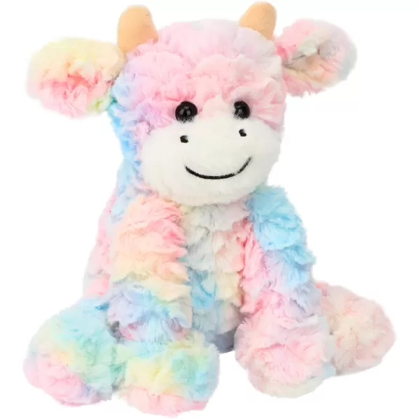 Hopearl Adorable Plush Cow Toy Floppy Dairy Cattle Soft Stuffed Animal Cute Birthday for Boys Girls Kids Toddlers 905 Rainbow Cow