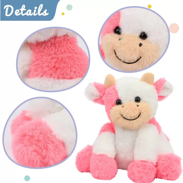 Hopearl Adorable Plush Cow Toy Floppy Dairy Cattle Soft Stuffed Animal Cute Birthday for Boys Girls Kids Toddlers 906 Strawberry Pink Cow