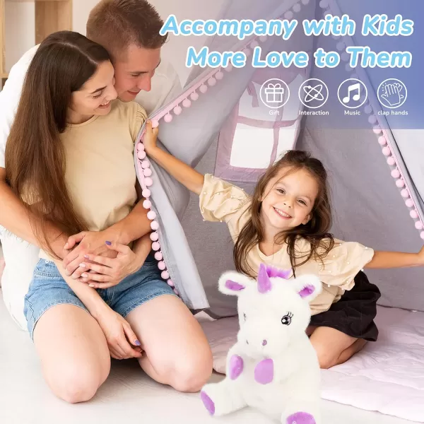 Hopearl Clappy Unicorn Interactive Musical Stuffed Animal Singing Plush Toy Adorable Electric Animate Birthday Festival for Kids White 125Hopearl Clappy Unicorn Interactive Musical Stuffed Animal Singing Plush Toy Adorable Electric Animate Birthday Festival for Kids White 125