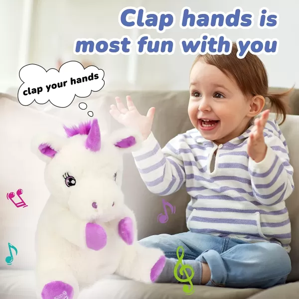 Hopearl Clappy Unicorn Interactive Musical Stuffed Animal Singing Plush Toy Adorable Electric Animate Birthday Festival for Kids White 125Hopearl Clappy Unicorn Interactive Musical Stuffed Animal Singing Plush Toy Adorable Electric Animate Birthday Festival for Kids White 125