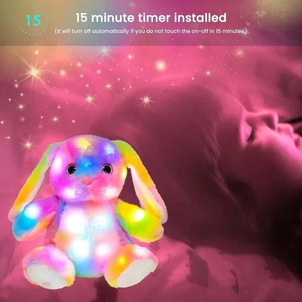 Hopearl LED Plush Bunny Colorful Light up Stuffed Animal Rabbit Floppy Night Lights Glow in The Dark Birthday Festival for Kids Toddler Girls Rainbow 10Hopearl LED Plush Bunny Colorful Light up Stuffed Animal Rabbit Floppy Night Lights Glow in The Dark Birthday Festival for Kids Toddler Girls Rainbow 10