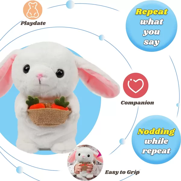 Hopearl Talking Bunny Repeats What You Say Rabbit with Carrots Nodding Electric Interactive Animated Toy Speaking Plush Buddy Gift for Toddlers White 713 Bunny