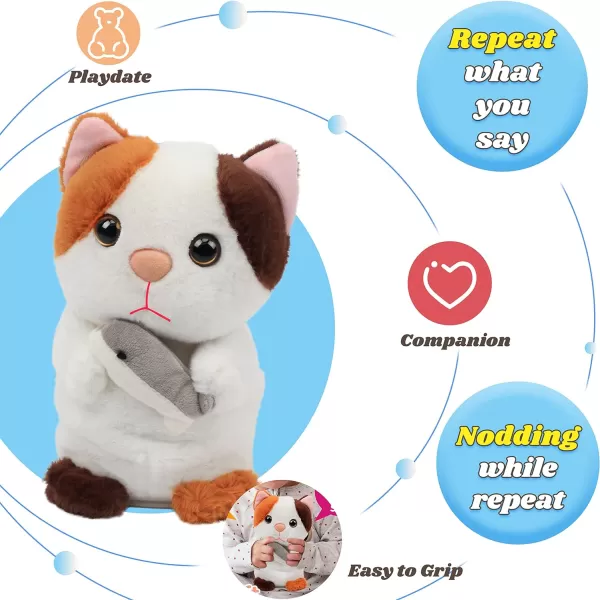 Hopearl Talking Bunny Repeats What You Say Rabbit with Carrots Nodding Electric Interactive Animated Toy Speaking Plush Buddy Gift for Toddlers White 715 Cat