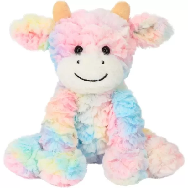 Hopearl Adorable Plush Cow Toy Floppy Dairy Cattle Soft Stuffed Animal Cute Birthday for Boys Girls Kids Toddlers 905 Rainbow Cow