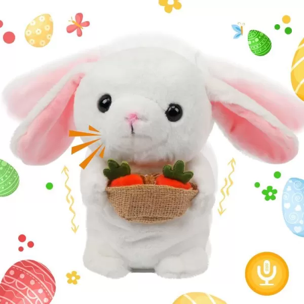 Hopearl Talking Bunny Repeats What You Say Rabbit with Carrots Nodding Electric Interactive Animated Toy Speaking Plush Buddy Gift for Toddlers White 713 Bunny