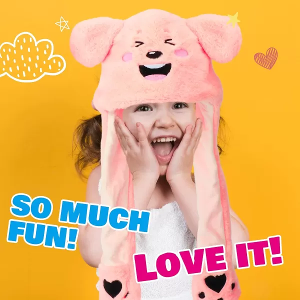 Hopearl Halloween Devil Hat with Ears Moving Jumping Pop Up Beating Ghost Hat Plush Earflaps Holiday Cosplay Costume Dress Up Funny Gift for Kids Boys Girls Black 2246 Pink Bear