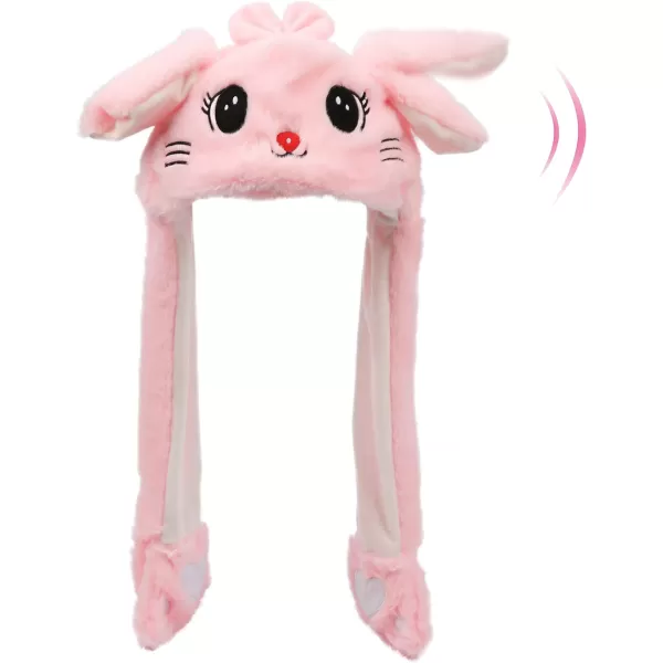 Hopearl Halloween Devil Hat with Ears Moving Jumping Pop Up Beating Ghost Hat Plush Earflaps Holiday Cosplay Costume Dress Up Funny Gift for Kids Boys Girls Black 2240 Pink Kitty