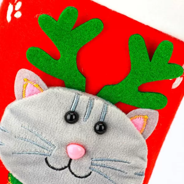 Hopearl 16 Cat Christmas Stocking 3D Pet Holder Kitty Ornament Gifts Bags for Pets Decoration Holiday Party Supply Seasonal Ornament Red