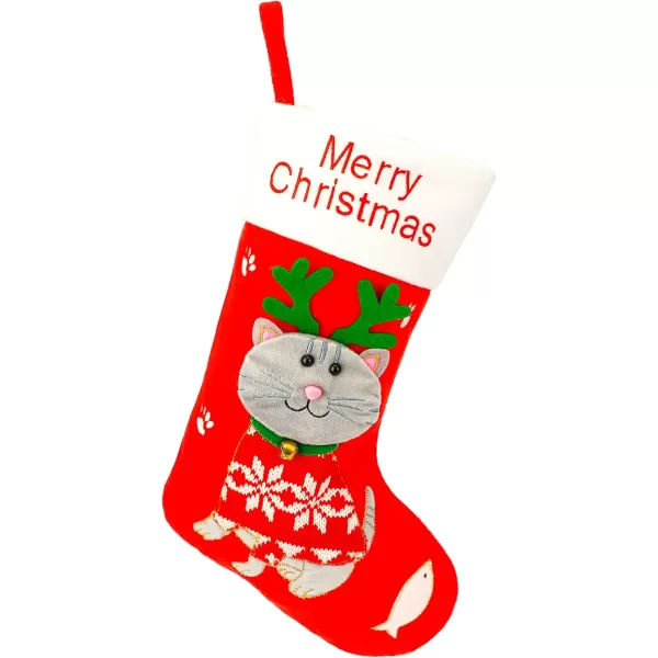 Hopearl 16 Cat Christmas Stocking 3D Pet Holder Kitty Ornament Gifts Bags for Pets Decoration Holiday Party Supply Seasonal Ornament Red