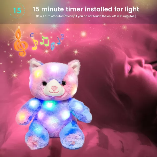 Hopearl Colorful LED Musical Stuffed Kitty Lighting Up Singing Plush Cat Adjustable Volume Lullaby Animated Soothe Birthday Festival for Kids Toddler Girls Rainbow 11