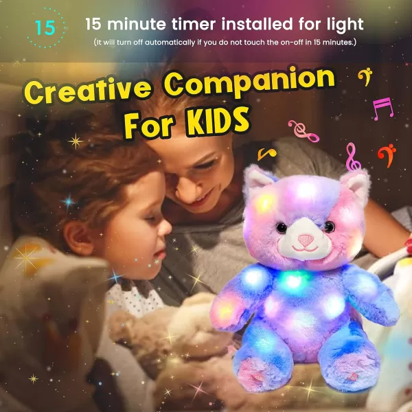 Hopearl Colorful LED Musical Stuffed Kitty Lighting Up Singing Plush Cat Adjustable Volume Lullaby Animated Soothe Birthday Festival for Kids Toddler Girls Rainbow 11