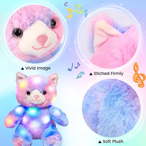 Hopearl Colorful LED Musical Stuffed Kitty Lighting Up Singing Plush Cat Adjustable Volume Lullaby Animated Soothe Birthday Festival for Kids Toddler Girls Rainbow 11