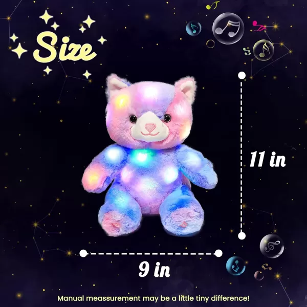 Hopearl Colorful LED Musical Stuffed Kitty Lighting Up Singing Plush Cat Adjustable Volume Lullaby Animated Soothe Birthday Festival for Kids Toddler Girls Rainbow 11