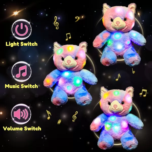 Hopearl Colorful LED Musical Stuffed Kitty Lighting Up Singing Plush Cat Adjustable Volume Lullaby Animated Soothe Birthday Festival for Kids Toddler Girls Rainbow 11