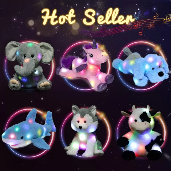 Hopearl Colorful LED Musical Stuffed Unicorn Lighting Up Singing Plush Toy Adjustable Volume Lullaby Animated Soothe Birthday Festival for Kids Toddler Girls Rainbow 16